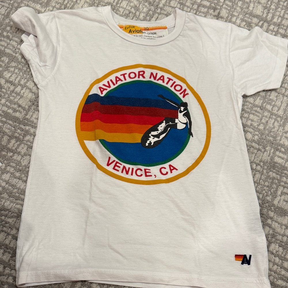 Aviator Nation Kids White Tee with Rainbow Graphic